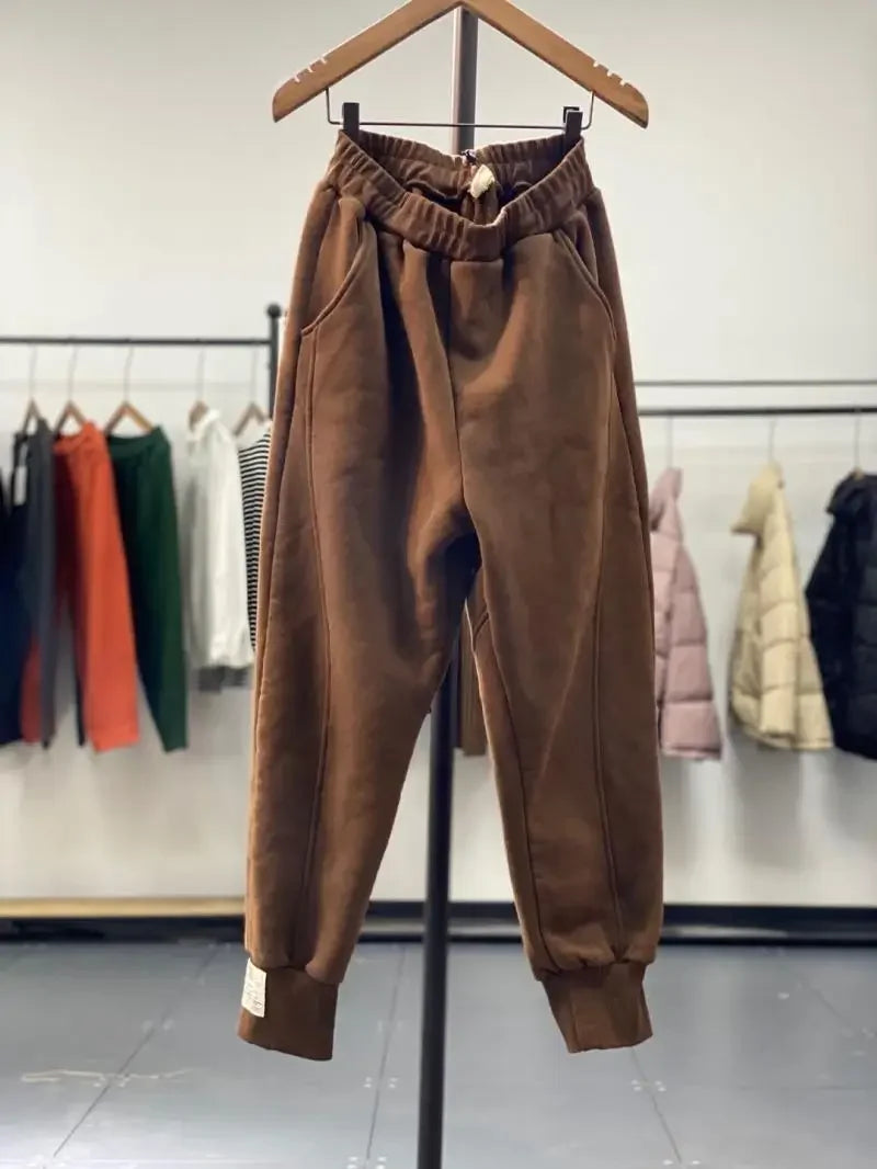 Autumn/Winter 150kg American Retro Cuffed Casual Trousers Men's Korean Slimming Patchwork Fleece-lined Harem Trousers Sweatpants