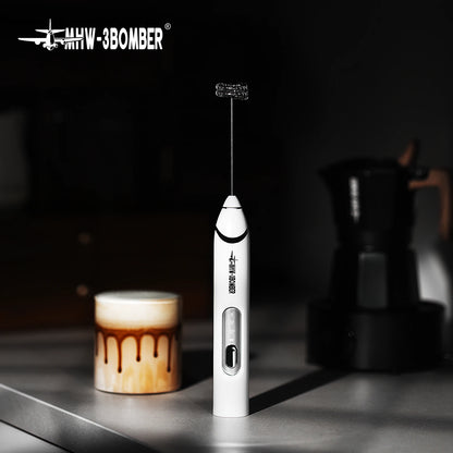 MHW-3BOMEBR Rechargeable Milk Frother Handheld Electric Foam Maker Stainless Steel Whisk Drink Mixer Foamer for Latte/Cappuccino.