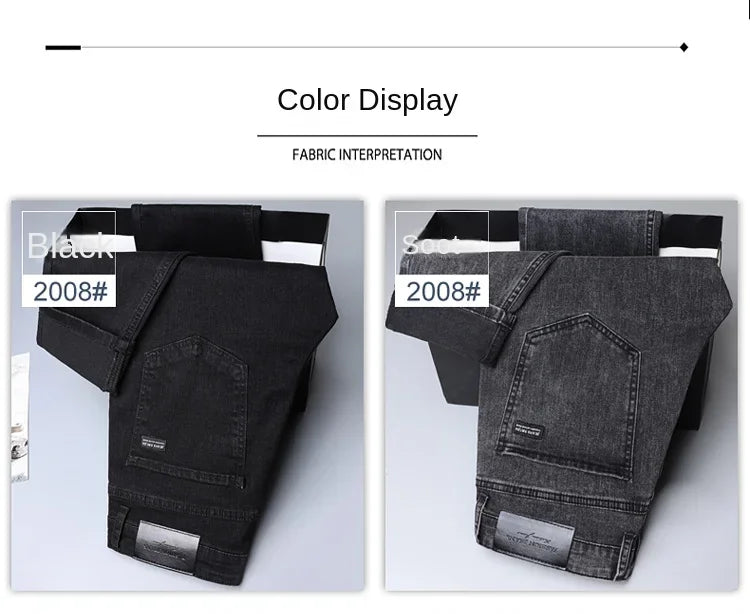 Spring Autumn New Men's Pure Black Slim Jeans Elastic Straight Pants Business Fashion Leisure Korean Vintage Denim Pants Male.