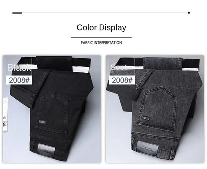 Spring Autumn New Men's Pure Black Slim Jeans Elastic Straight Pants Business Fashion Leisure Korean Vintage Denim Pants Male.