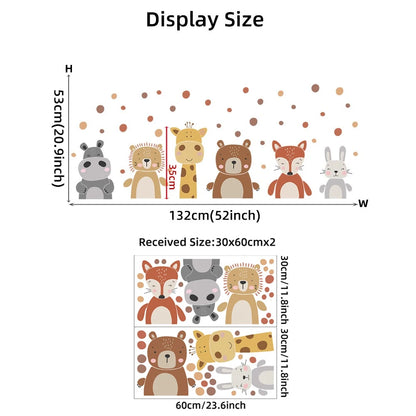 Boho Cute Giraffe Bear Animals Dots Wall Sticker Nursery Vinyl Children's Wall Art Decals for Baby Kids Room Home Decoration.