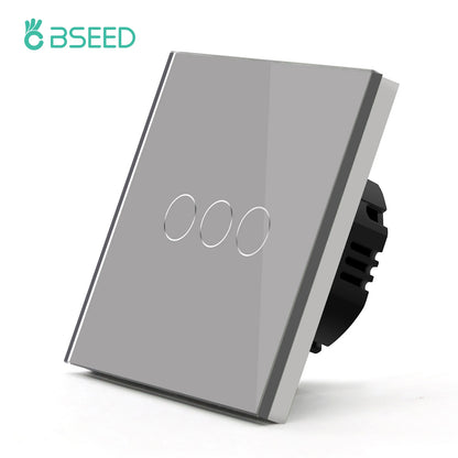 Bseed EU-Standard 1/2/3 Gang Licht-Touch-Schalter Home Wandschalter Graues Glas Sensorschalter Typ-C USB-Stromladebuchsen.