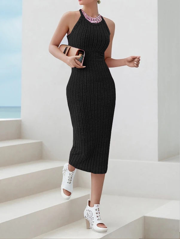 Solide Neckholder Bodycon Midi Kleid High-end-temperament weste neckholder kleid frauen sommer neue high-taille schlank temperament schlank.