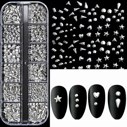 12Grids Moon Star Nails Gold Metallic Nail Sequins Charms 3D Nail Art Tips Decoration  3D Metal Moon Star Sun Bead Rivet Nail Je