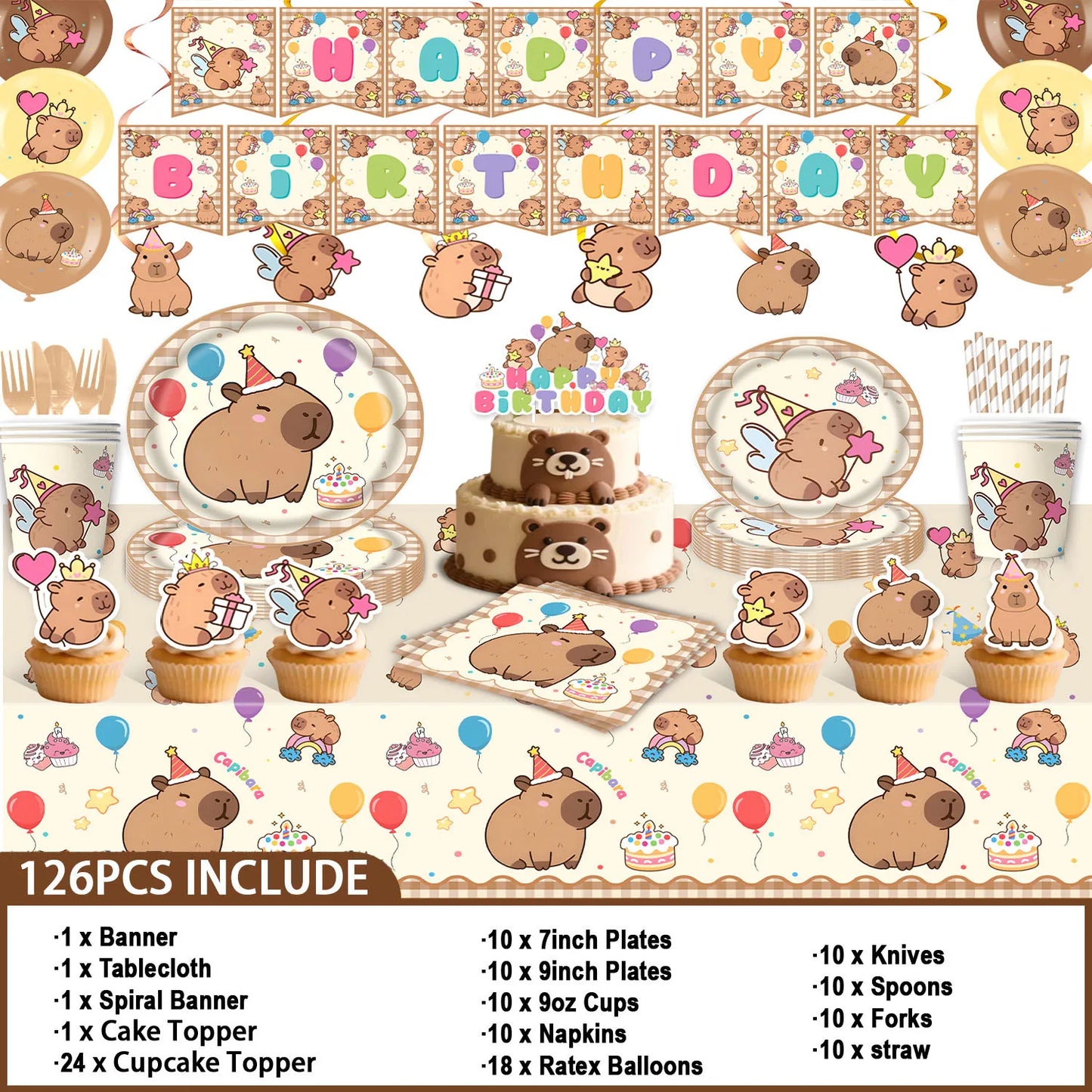 Capybara-Kuchenaufsatz, niedliche Tier-Cupcake-Dekorationen für Kinder, alles Gute zum Geburtstag, Partyzubehör, Capybara-Mottoparty-Dekorationen.