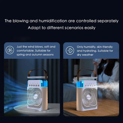 Portable Mini Fan 3 in 1 Cooler Home House LED USB Desk Bedroom Indoor Air Conditioner Humidifier Fans Summer Cool Living Room.