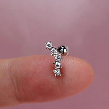 1PC New Curved Cz Cartilage Stud Moon Leaf  Helix Rook Conch Screw Back Earring Stainless Steel Bar Ear Piercing Jewelry