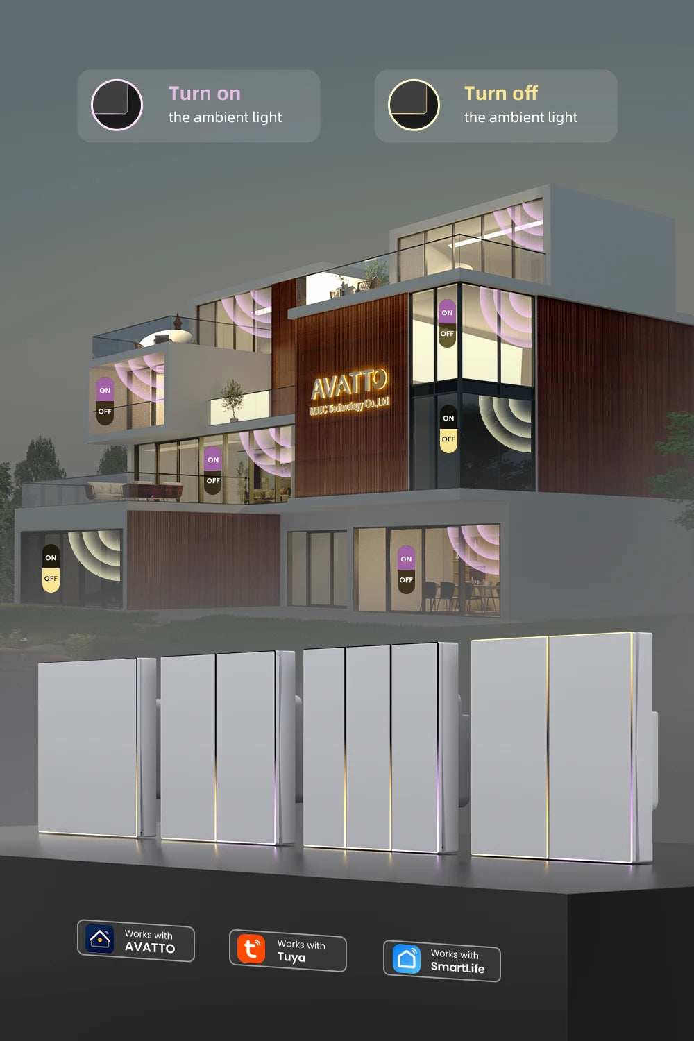 AVATTO Tuya WiFi/ZigBee EU Smart Licht Schalter 1/2/3/4Gang Taste Schalter mit Umgebungs Licht Funktioniert mit Alexa Google Home Alice.