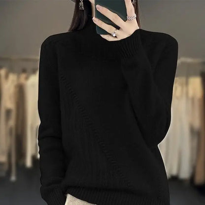 2024 herbst Neue Lose frauen Halb-rollkragen Verdickt Einfarbig Einfache Häkeln Beiläufige Gestrickte Pullover Pullover Top