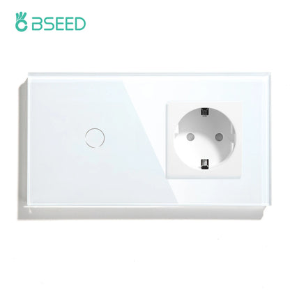 BSEED Touch-Lichtschalter, EU-Standard-Wandsteckdose mit USB Typ-C-Kristallglasscheibe, weiße Farbe, Netzstecker, 1/2/3 Gang-Schalter