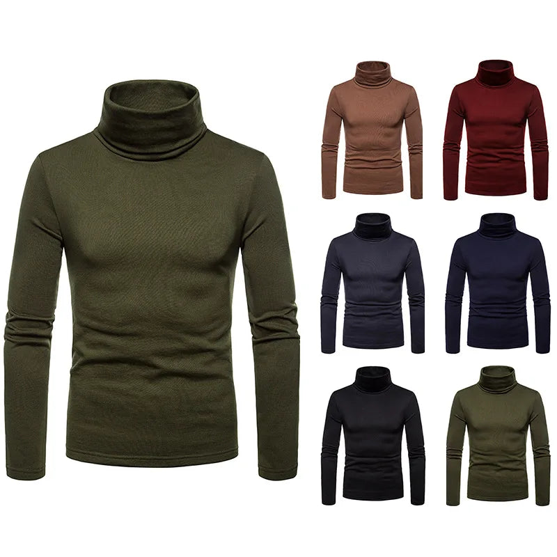 2023 new Sweater Men Solid Color Turtleneck Pullovers Pull Homme Men's cold Blouse Winter Long Sleeve T Shirts.