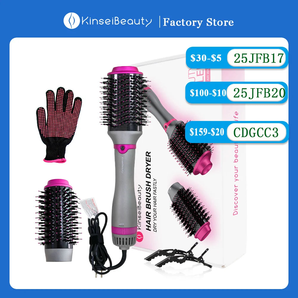 Hot Air Hair Brush Kinseibeauty 2 In 1 Hair Dryer Styling Brush Negative Iron Generator Curling Straight 1200W Hair Dryer.