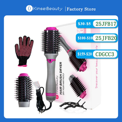 Hot Air Hair Brush Kinseibeauty 2 In 1 Hair Dryer Styling Brush Negative Iron Generator Curling Straight 1200W Hair Dryer.