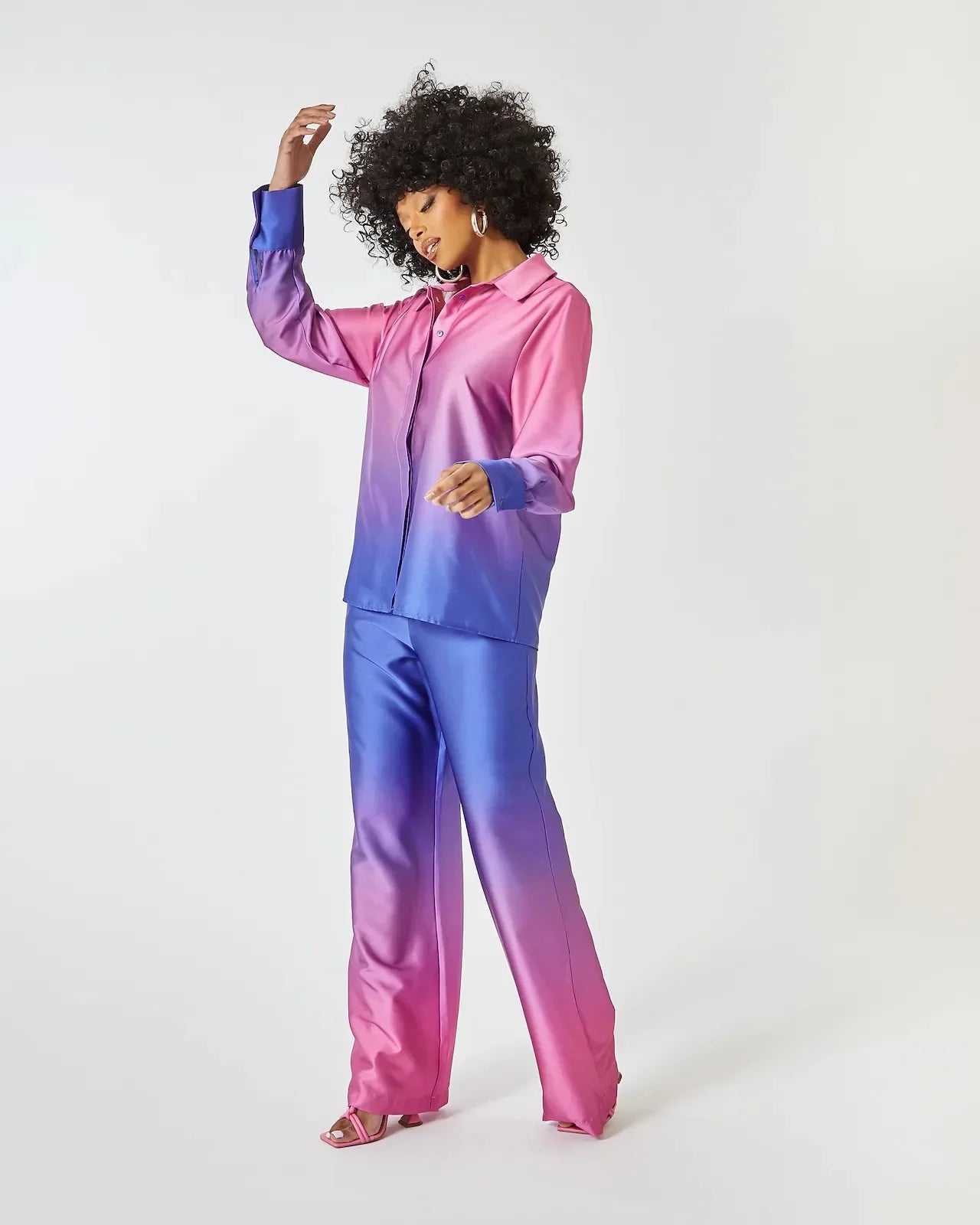 Female Casual Outfit New Summer Print Suits Woman Vintage Printed Long-sleeved Shirt and Loose Wide Leg Pants Set Two Piece Set.