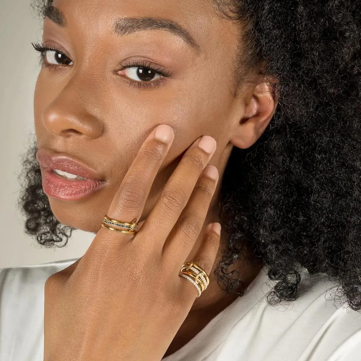 A Niche Two-Color Four-Ring Copper Jewelry Ring, Hypoallergenic, Ins Style, Stacking Artifact, Suitable For Young Women.