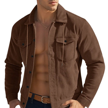 Men's Corduroy Jacket Stand-up Collar Slim Fit Retro Multi-pocket Workwear Commuter Coat for Spring And Autumn