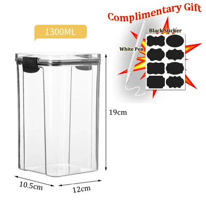 Food Box Storage Container With Airtight Lid Condiment Organizer Plastic Dispenser Jar Hermetic Kitchen Cereal Snack Spaghetti