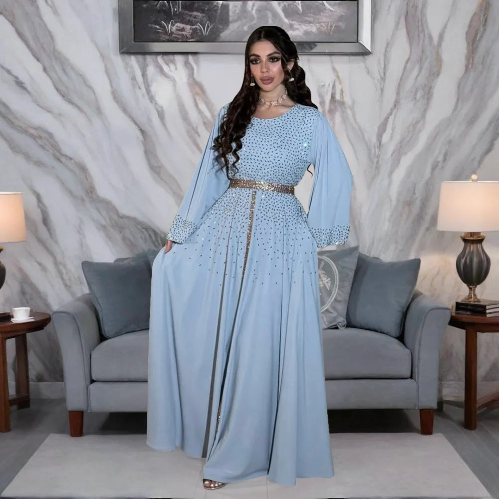 Abendkleider Arabische Lange Robe Stickerei Muslimische Frauen Party Jalabiya Eid Ramadan Marokko Dubai Abayas Kaftan Islam Vestidos Neue.