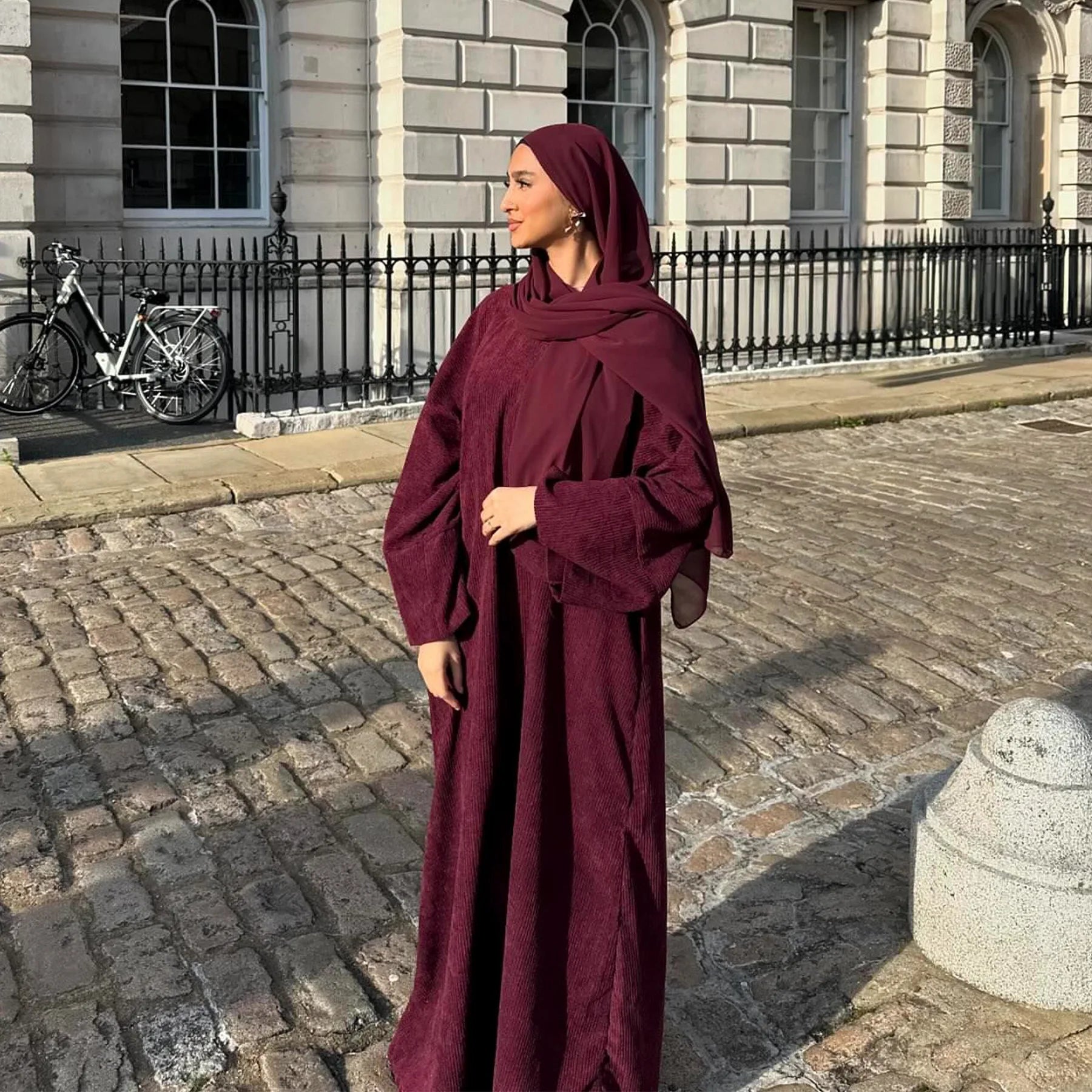 Muslim Abaya 2024 Arabic Women Corduroy Dress Ramadan Modest Cardigan.