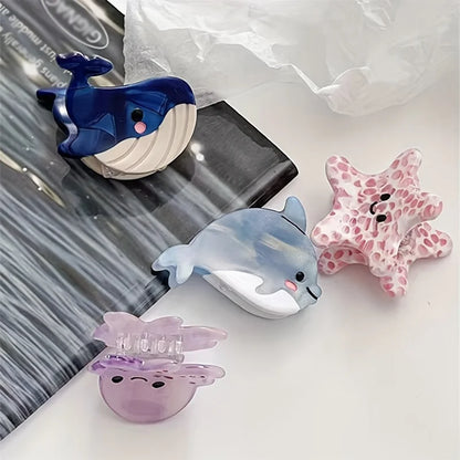 Acetate Ocean Animal Hair Clips for Women Non-Slip Summer Beach Accessories Crab Starfish Whale Multi-Pack Gifts.
