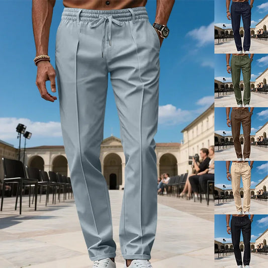 Men's Solid Color Large-Sized Form-Fitting Business Casual Pants Simple Design for Professional And Everyday Wear.