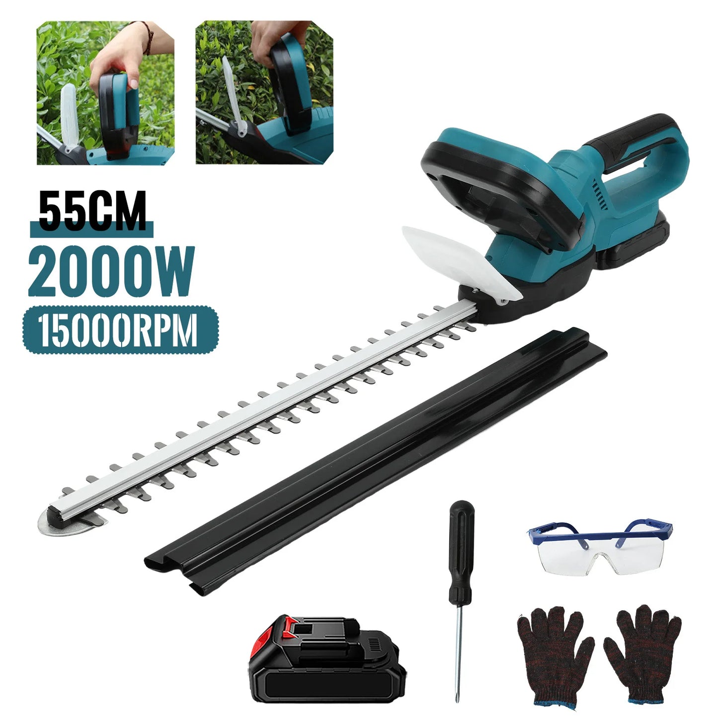 2000 W Elektrische Heckenschere 15000 RPM Rasenmäher Garten Landschaftsbau Heckenschere Trimmer Werkzeug Für Makita 18 V Batterie pin