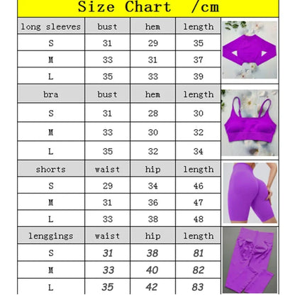 2/3/4Pcs Women's Tracksuit Seamless Yoga Set Leggings Sports Suit for Fitness Long Sleeve Top Gym Clothing Workout Sportswear.