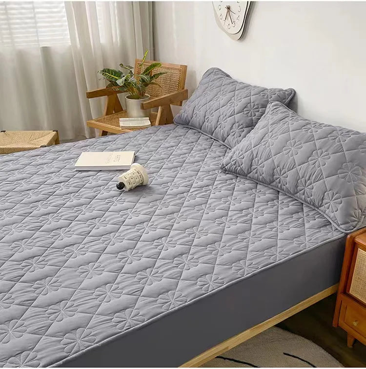 Flower Pattern Adjustable Fitted Sheet Quilted Cotton Fabric Mattress Protector With Elastic Band 90/120/150/180 Solid Color Bed.