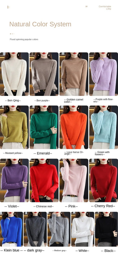 100% Pure Wool Half-neck Pullover In Autumn And Winter New Cashmere Sweater Women's Casual Knit Top Women's Coat 19 Colors.