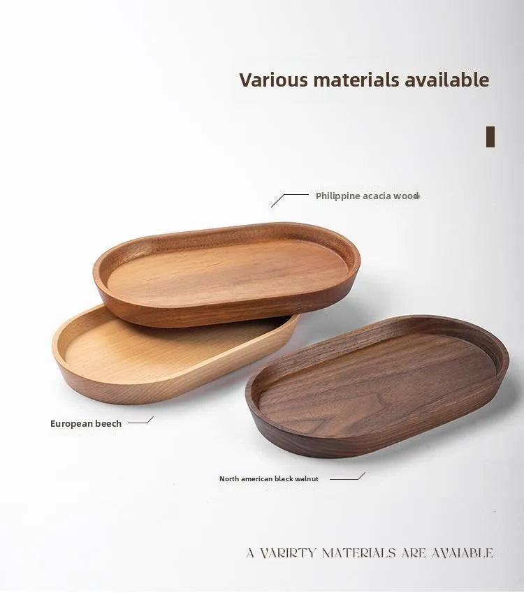 Japanese Acacia wooden tray rectangular dinner plate heat insulation solid wood grain oval bread.
