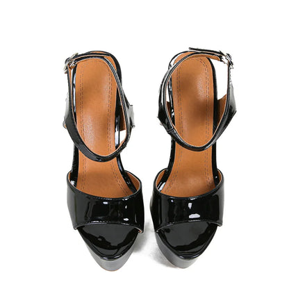 Big Size 45 46 Black Patent Leather Super High Heels Platform Sandals For Women Sexy Open Toe  Shoes Pumps Party.