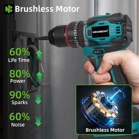 NEWBENY 80N.M 25 + 3 Drehmoment Bürstenlosen Bohrmaschine 3IN1 Akkuschrauber Holzbearbeitung Power Tool Für Makita 18V Batterie pin