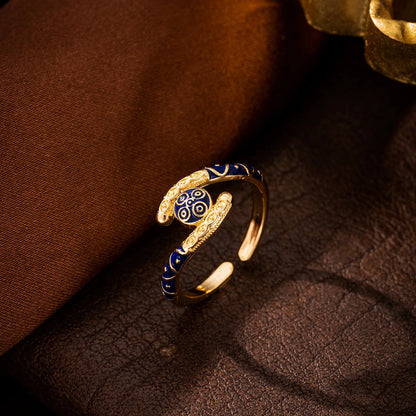 Ajojewel Golden Dubai Bride Jewelry Set Blue Enamel Bangle Ring Adjustable Bangles For Woman.