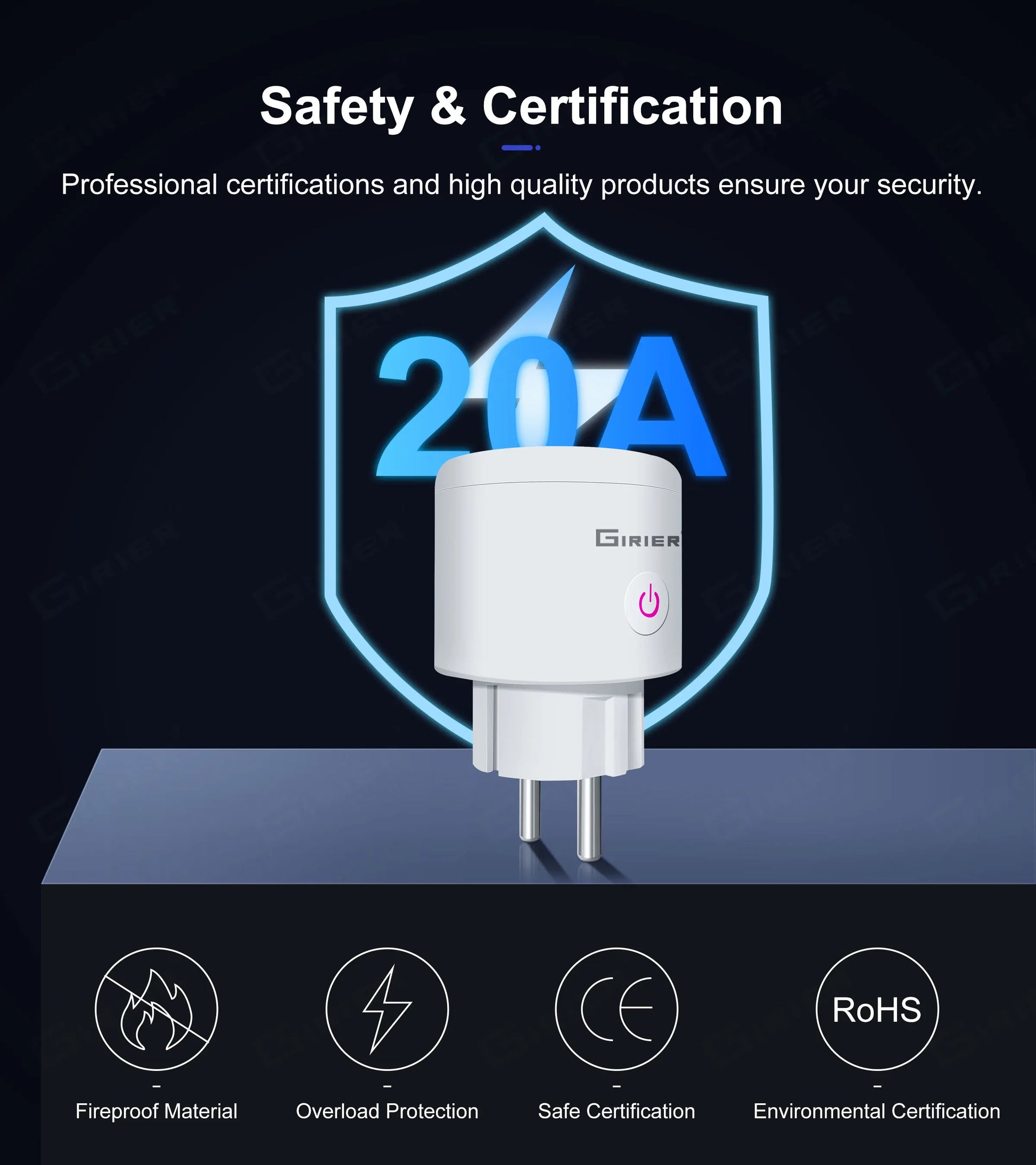 GIRIER Smart Plug ZigBee 20A Smart Home Steckdose EU 4200W mit Power Monitor Funktion Unterstützt Alexa Google Home Assistant.