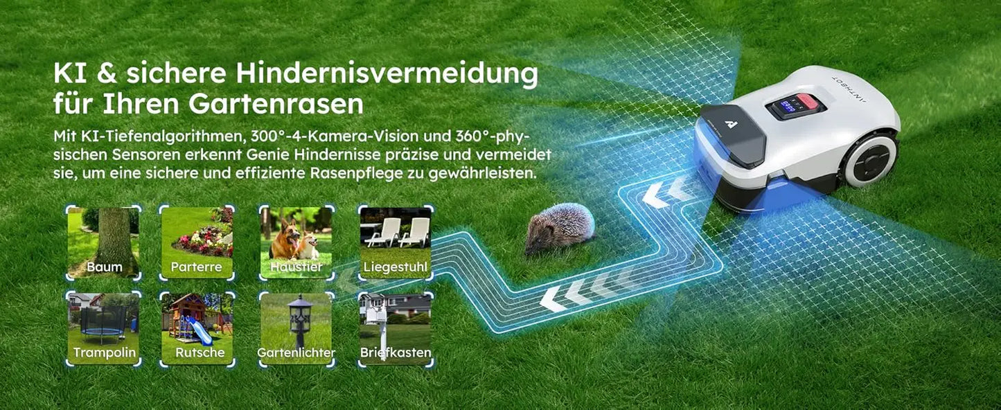 ANTHBOT Genie 600 AI kabelloser Roboter-Rasenmäher, max. 900 m2, Vollfrequenzband RTK + 4-kamera-Vision-Rasenmäherroboter