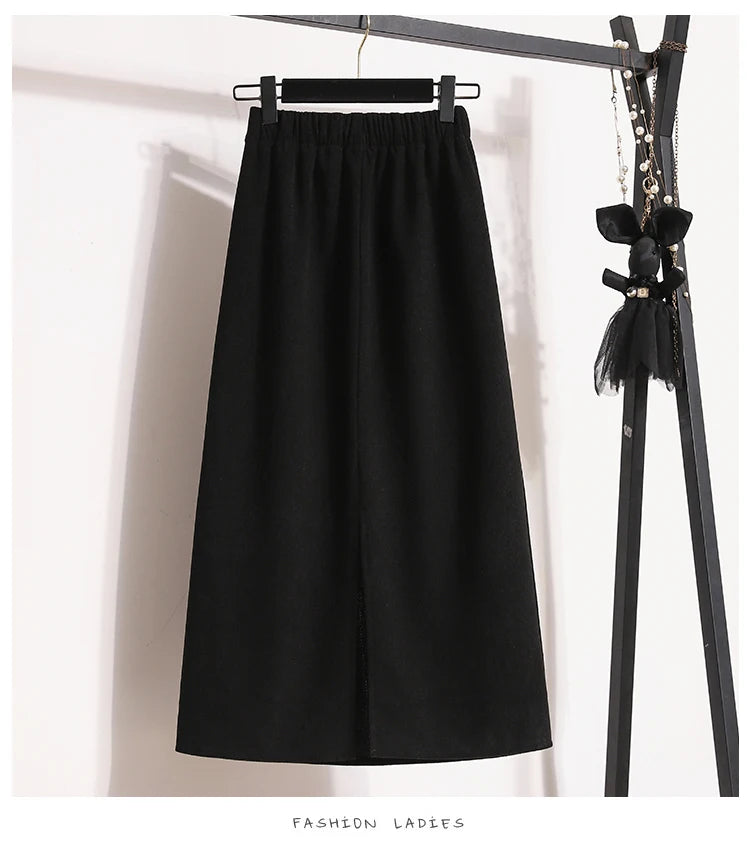 2025 Autumn Winter Plus Size Skirts Women High Waist Solid A-line Skirt Back Slit Korean Thick Elegant Fleece-lined Style Skirts