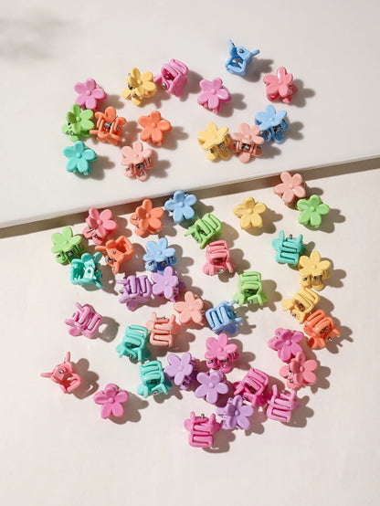 50Pcs Flower Hair Clips Multi color Mini Cute Hair Styling Accessories for Girls and Women Birthday Gifts,10 Colors at Least.