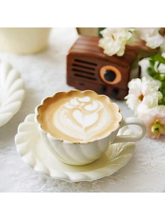 Vintage Floral Ceramic Coffee Mug & Saucer Set - Elegant Tea Cups for Afternoon Tea, Latte, Cappuccino - Perfect Gift for W.