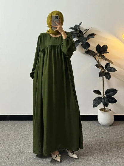 Full Sleeve Loose Maxi Prayer Dress Muslim Modest Dresses Jilbabs Casual Solid Pockets Robe Long Ramadan Dress Women Abayas