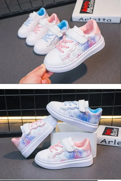 Disney Kids Girls Shoes 2024 New Children Sneakers Girls Elsa Frozen Princess Casual Sport Shoes Student Shoes Teen Shoes
