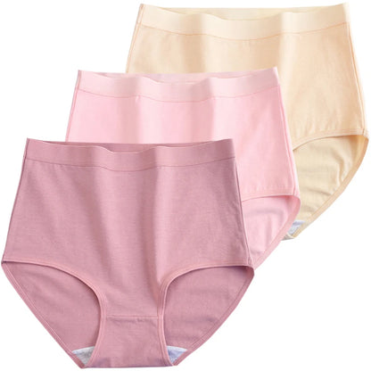 3pcs Cotton Women Panties Lady Plus Size Underwear Large Size High Waist Briefs Breathable Solid Color Female Lingerie