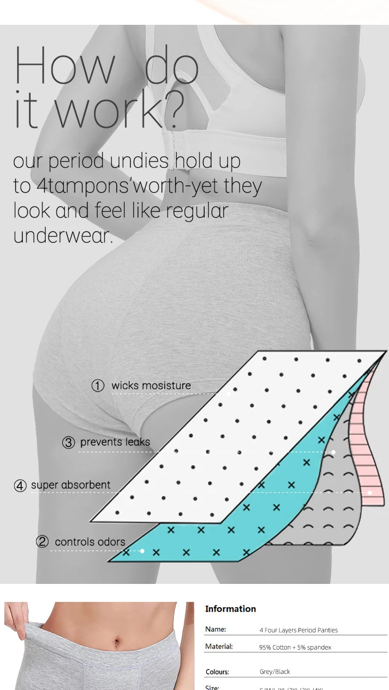 Menstrual Panties Woman Very Abundant Flow Menstrual Boxer Shorts High Waist Period Panties Cotton Menstruation Underwear Cycle.