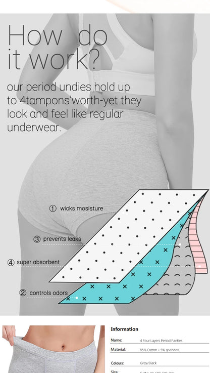 Menstrual Panties Woman Very Abundant Flow Menstrual Boxer Shorts High Waist Period Panties Cotton Menstruation Underwear Cycle.