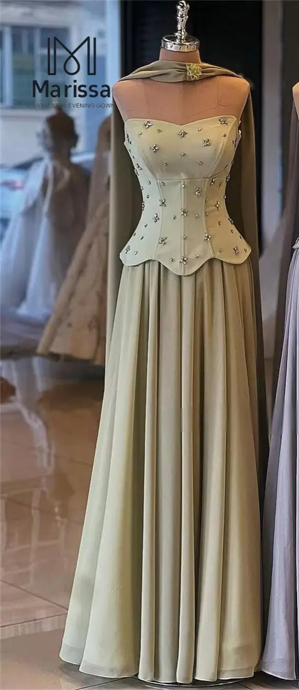 Marissa Ballkleider Maßgeschneidertes Partykleid für Hochzeit Kristallsatin Abendkleider D/Party A-Linie Tüllbänder mit Schultern.