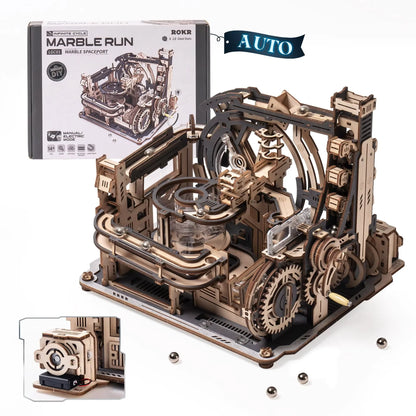 ROBOTIME Rokr Electric Marble Run with Light 3D Puzzle Toys Marble Spaceport Gifts for Kids Children Connect With Night City.
