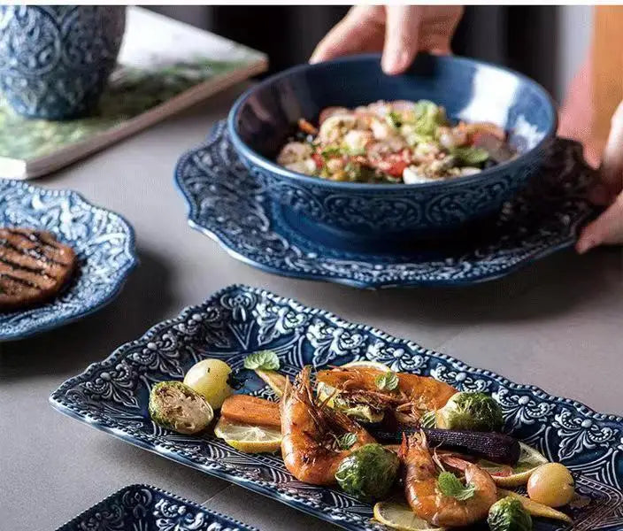 1pcs Western Dinner Plates Ceramic Dishes Tableware Dinnerware Steak Dessert Noodle Cup Serving Baroque Northern Europe.