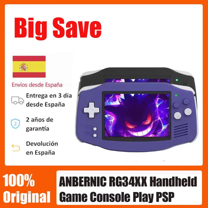 ANBERNIC RG34XX Retro Handheld Game Console, 3.4-inch IPS Display,  Linux, GBA, Bluetooth, HD TV Output, Video Game Player.