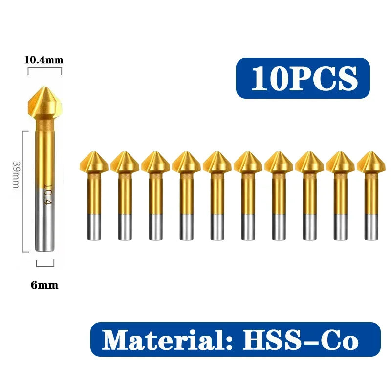 SLUGB 90 Grad 3-schneidiges HSS-Fasenfräser-Schaftfräser-Werkzeug für Holz, Stahl, Senker, Bohrer-Set, Elektrowerkzeug, fertig