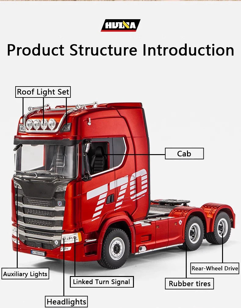 HUINA 1501 770S Alloy Tractor 19CH RC Truck 1/18 2.4G remote control Engineering Trailer Truck with Light and Sound Toys.