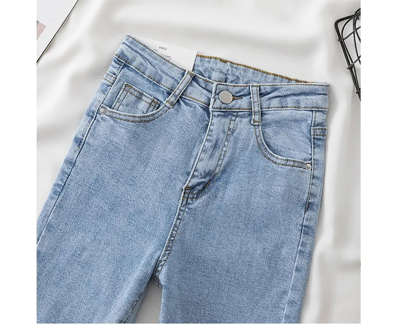 High-Waisted Slimming Jeans Women's Spring Summer New Style Outerwear Tight Fitting Elastic Waistline Legging Shoes.